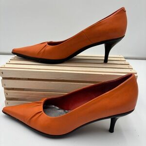 Lumiani Leather Pump Heels Orange Pointed Toe Kitten Classic Womens EU 38 Italy